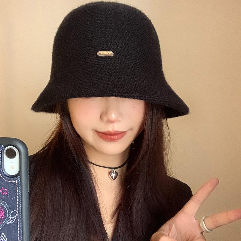 

Bucket hat women s autumn and winter wool retro versatile front long rear short fashionable wide brim round face warm face cover basin hat Adult (56-58cm) чорний