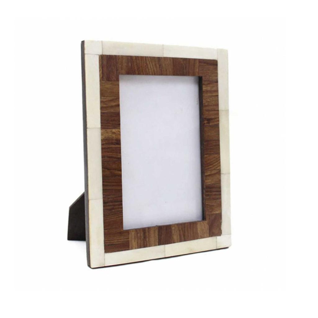 Handgefertigter Knochenintarsien- & Holz-Fotorahmen – Naturcreme & Braun Wohnkultur
