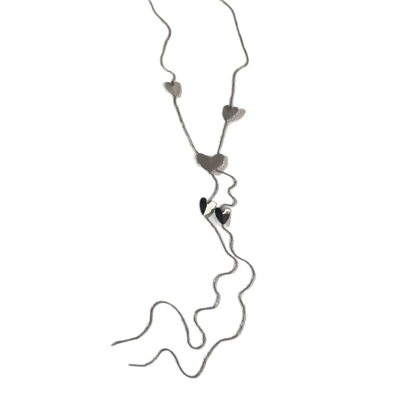 Silver love glossy fringed necklace, simple and versatile fashion long Y-shaped sweater chain, niche accessories