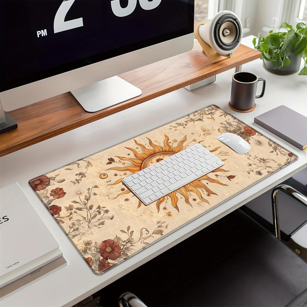 Vintage Floral Sunflower Sun Design Gaming Mouse Pad Retro Non-Slip Rubber Desk Mat Large Office Keyboard Mat Office Accessories