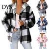 Women Jacket Lady Winter Coat Plush Lined Flannel Conrast Color Plaid Print Design Outerwear Hooded Single-breasted Thick Loose Long Sleeves Casual