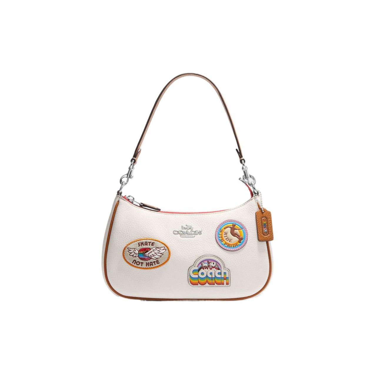 

Coach Teri 24 Silver Letter Logo Cute Pattern Patch Leather Half Moon Saddle Handbag Shoulder Bag Women handbag White CJ604-SVCAH Basic Set (Bag+Dust Bag)
