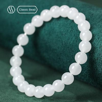 Natural Hetian Jade Trendy Women's Handstring Beaded Bracelet Round No Metal Plain Loose Original Design Zhengzhou Made China