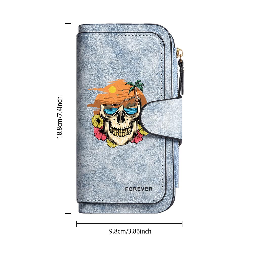 Gothic Skull Pattern Multi Slot Long Fashion Wallet Cool Durable Casual Daily Use Purse