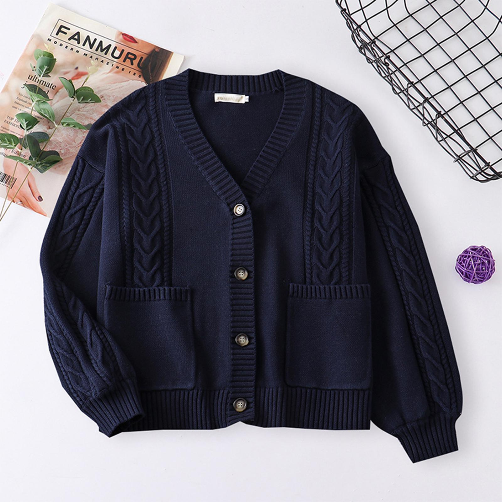 

Женский однотонный кардиган на пуговицах с длинным рукавом, вязаный жакет, вязаный свитер S