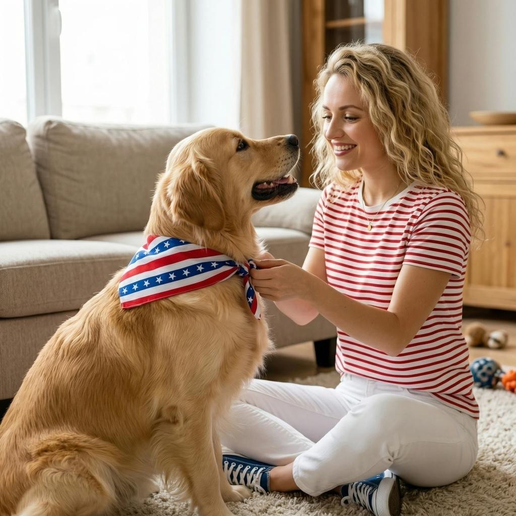 Red White Blue Pet Bandana Reusable Washable Dog Scarf for Independence Day Holiday Party Pet Accessories