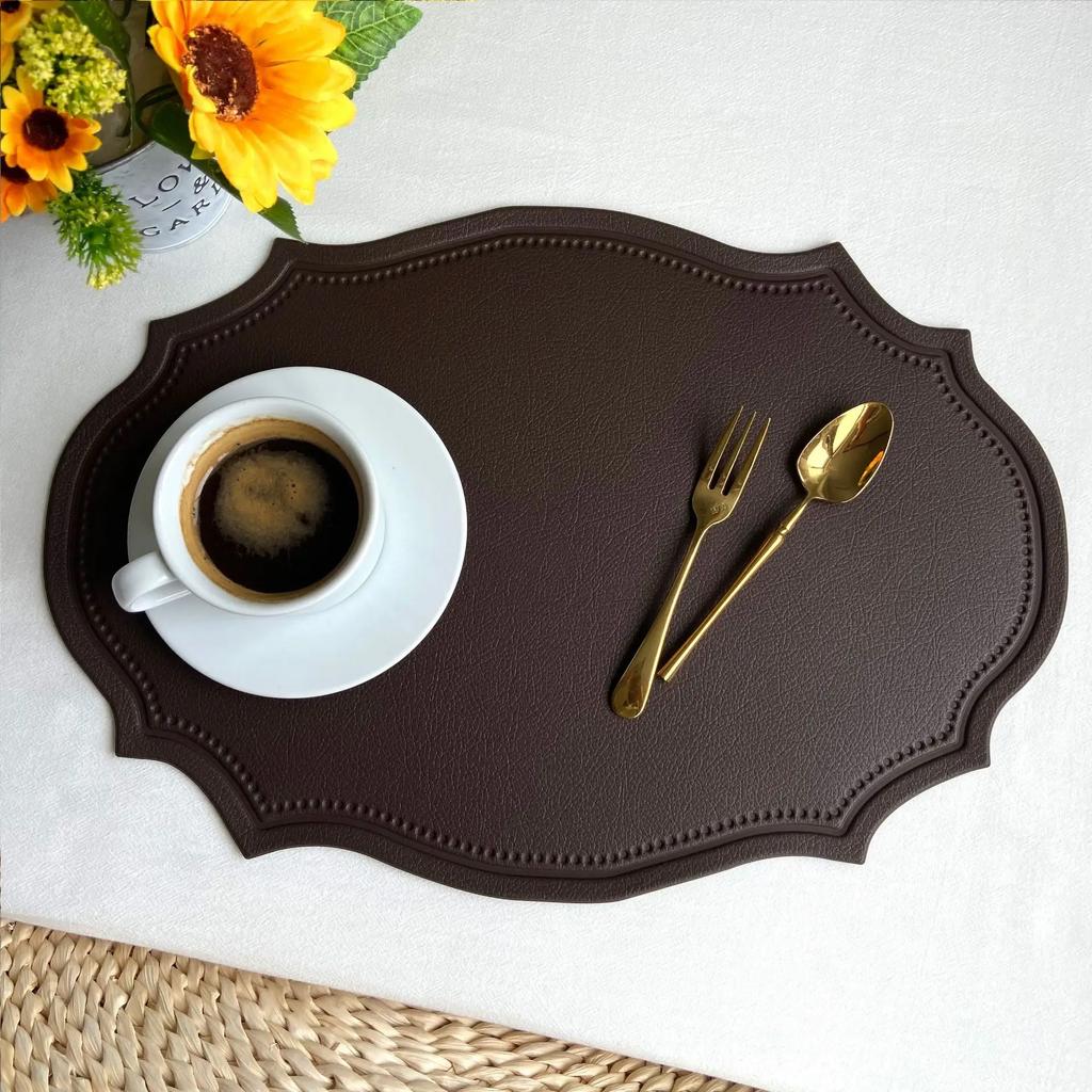 Leather Placemats Irregular Shape Waterproof Pad for Kitchenware Coffee Cup Pot Plate Knife Fork Home Dining Plate Mat