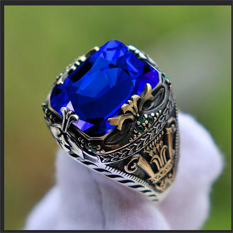Inlaid Emerald Men's Luxury Ring Personality Retro Domineering Gem Sapphire Ring To Attend The Banquet Party Business Jewelry