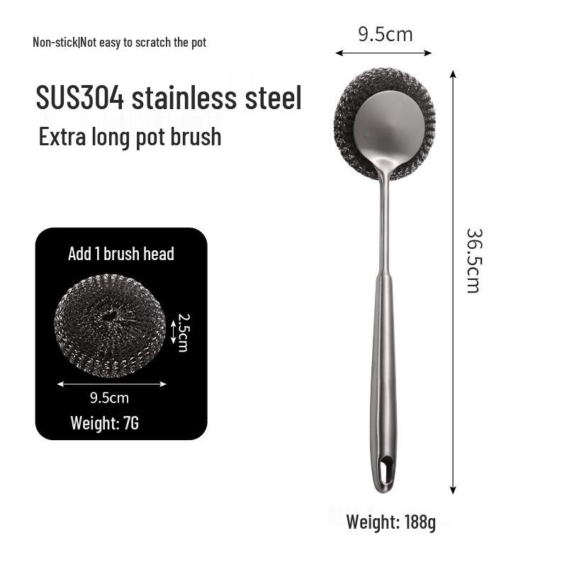 304 Stainless Steel Long Handle Pot & Grill Cleaning Brush - Gentle on Hands