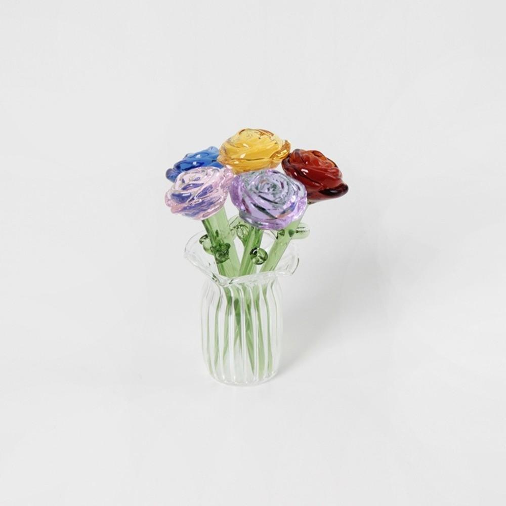 Colored Glaze Glass Flower Bouquet Mini Hand-blown Glass Flower Home Room Decoration