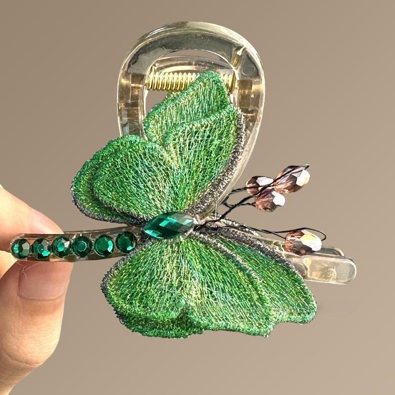 

Temperament Retro Embroidered Butterfly Grip Clip Female Medium New Style Back of Head Half Tie Hair Shark Clips Hair Ornament красный