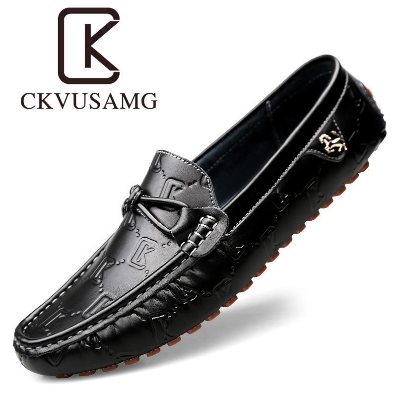 High-quality men s trendy shoes autumn real cowhide Doudou shoes embossed glossy casual leather shoes 37