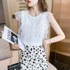 Elegant motekrok Blomst hule klær Koreansk Stilig ermeløse hvite topper Sommer blonder dameskjorte og bluser Blusas 26616