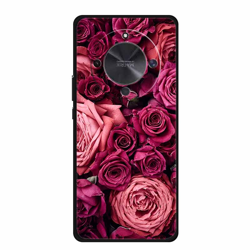 Phone Case For Honor X70 5G 2025 Case X 70 Coque Flowers Black Silicone Soft Back Cover For Honor X70 Cases HonorX70 Funda 6.79"