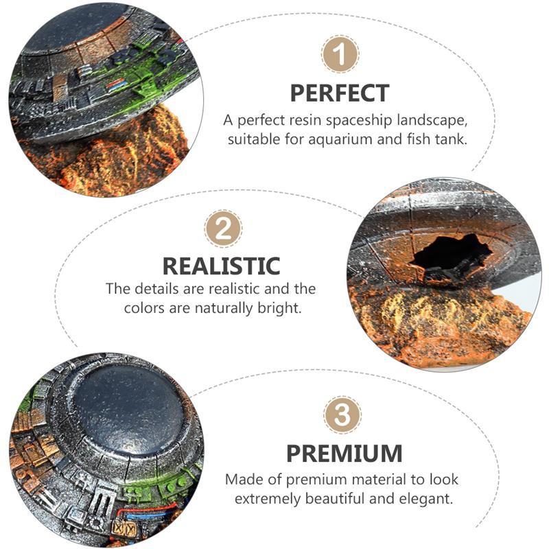 1Pc Emulation UFO Wreck Aquarium Landscaping Decorations Spaceship Resin Craft Fish Tank Ornament