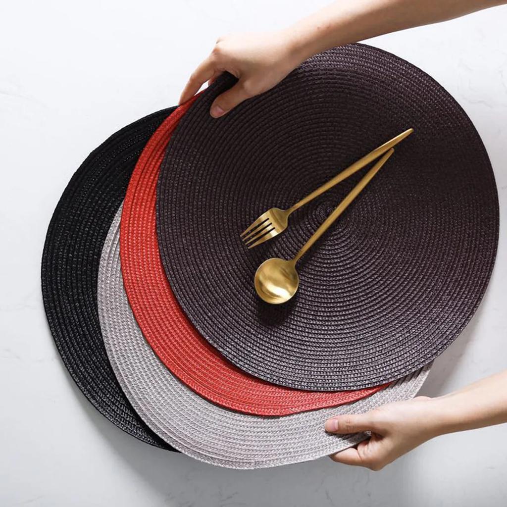 38cm European Style Round Woven Mats & Pads, Heat-Resistant and Non-Slip Place Mats for Dining Table, Ideal for Outdoor Picnic
