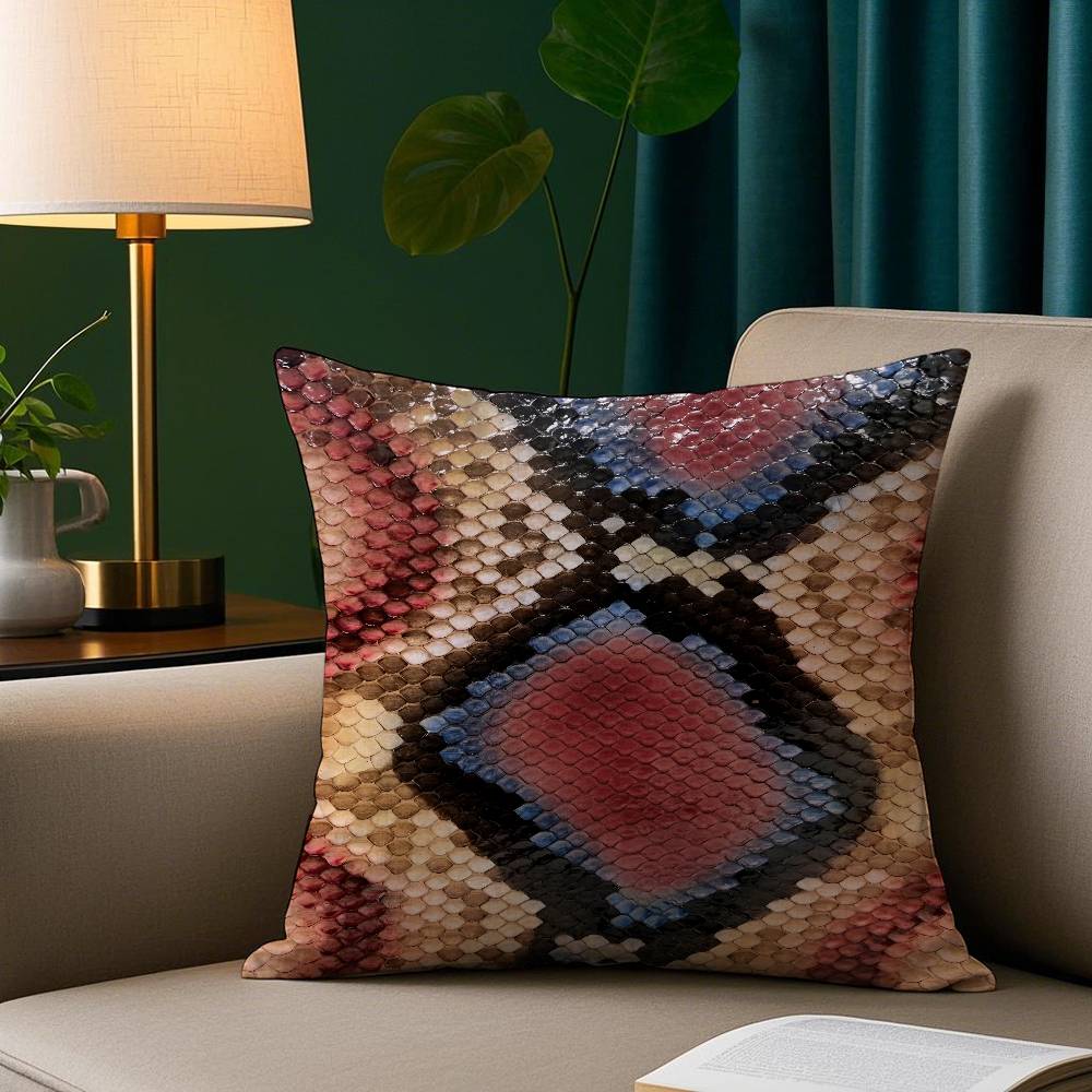 Snake Skin Pattern Pillow Case Plush Fabric Soft Pillowcase Double Sided Print Sofa Cushion Cover Throw