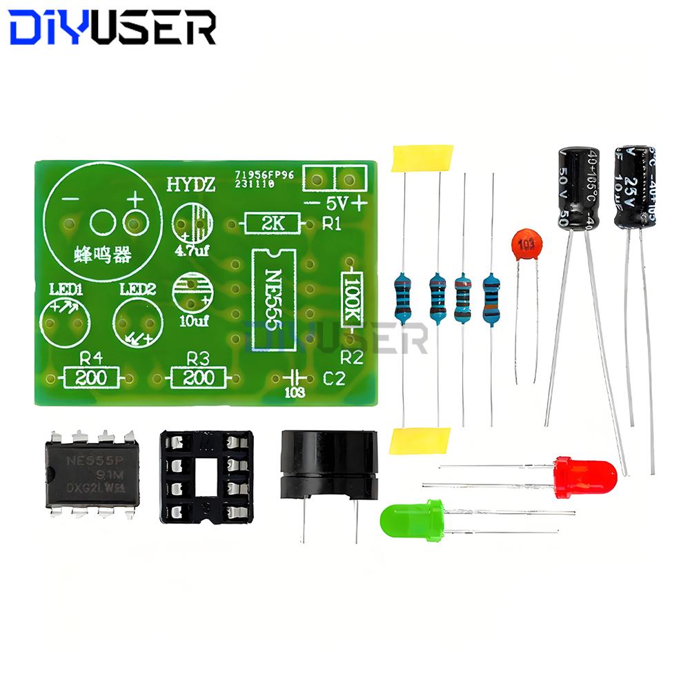 NE555 DIY Kit, LED Flasher & Signal Generator Circuit with PCB for Electronics Education & Solder Practice