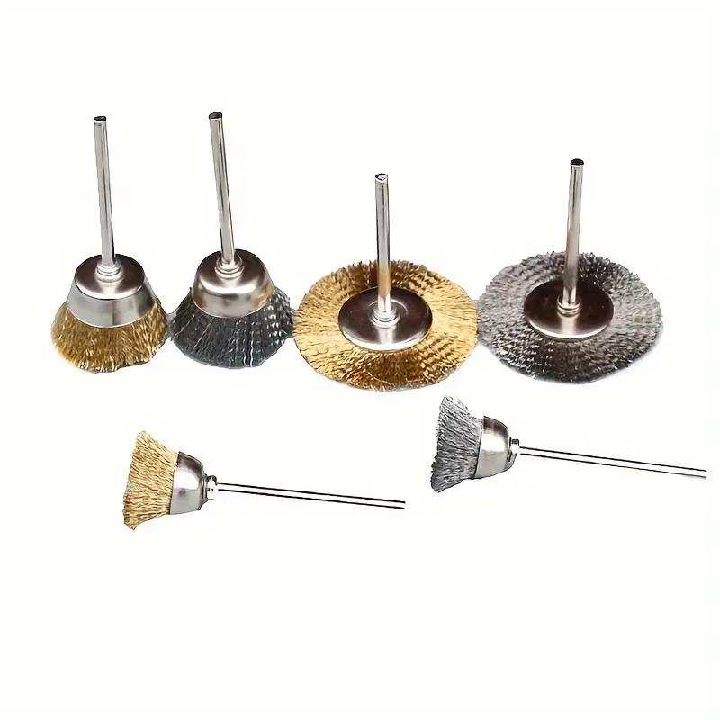 9/10pcs Steel Wire Brass Brush Rotary Tool Electric Dremel Drill Bit Polishing Grinding Wheel T-shaped Brush Accessories
