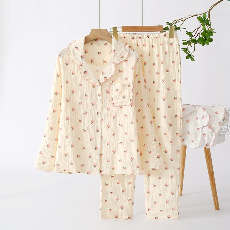 Baby cotton pajamas women's spring and autumn pure cotton spring long-sleeved floral sweet thin loose and comfortable homewear set
