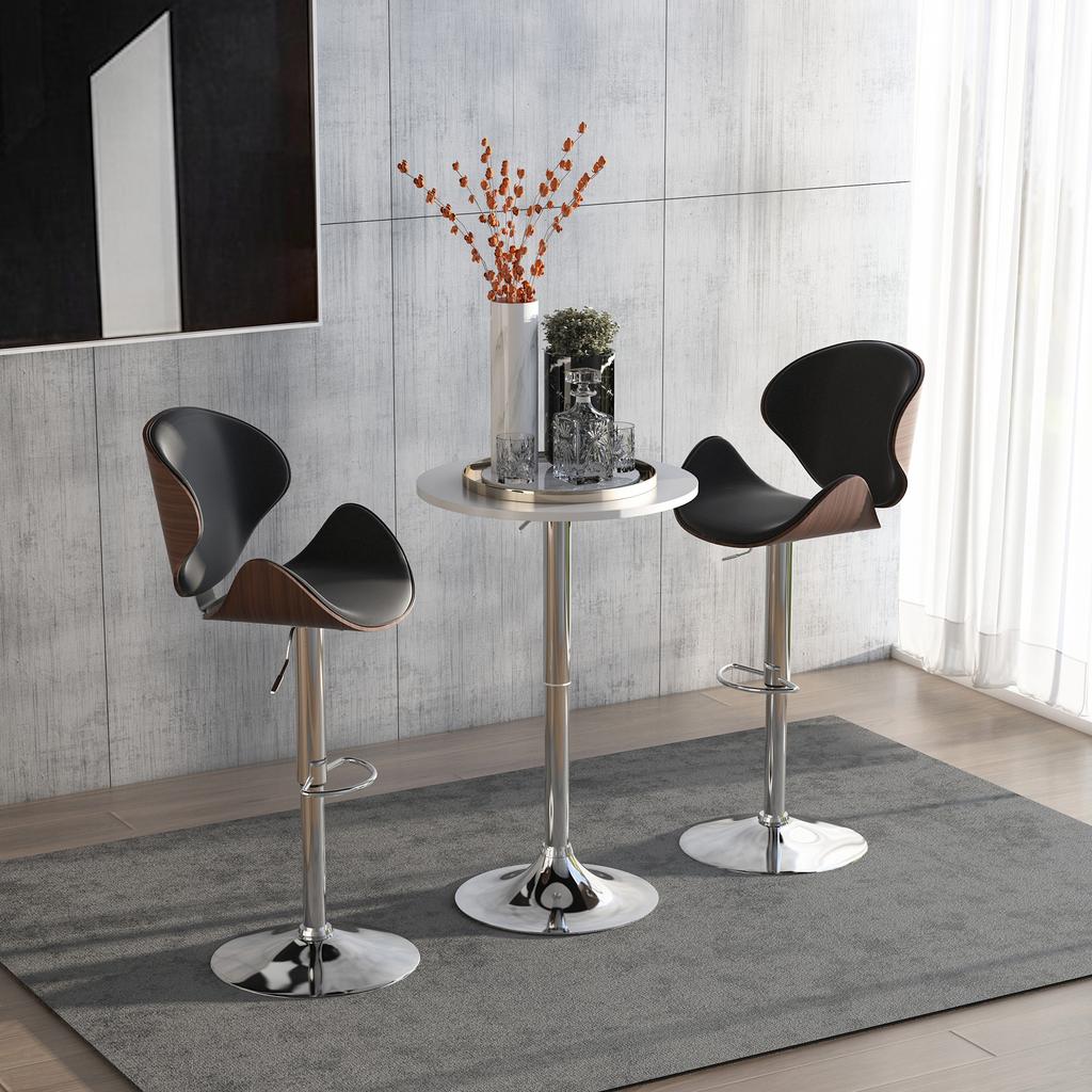 Bar Table, Height Adjustable, Round Non-Slip Base, Ø60 x 69-93 cm, White