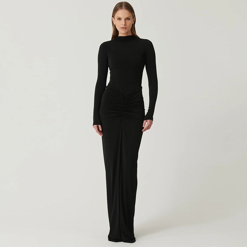 Fashion Style Ins New Arrival Fashion Sexy Elegant Cinched Slimming Long Dress Sexy High Waist Crimp Long Sleeves Dress
