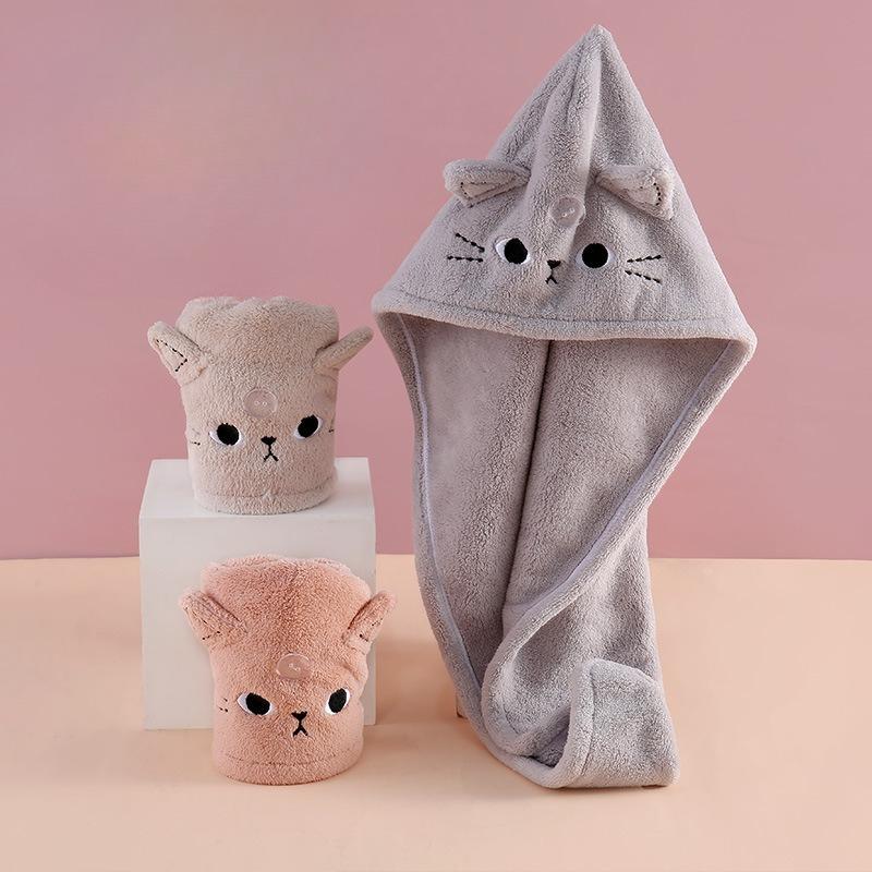 Cartoon Cute Cat Ear Dry Hair Cap, Face Wash Headband, Makeup Remover, Coral Velvet Absorbent Dry Hair Towel