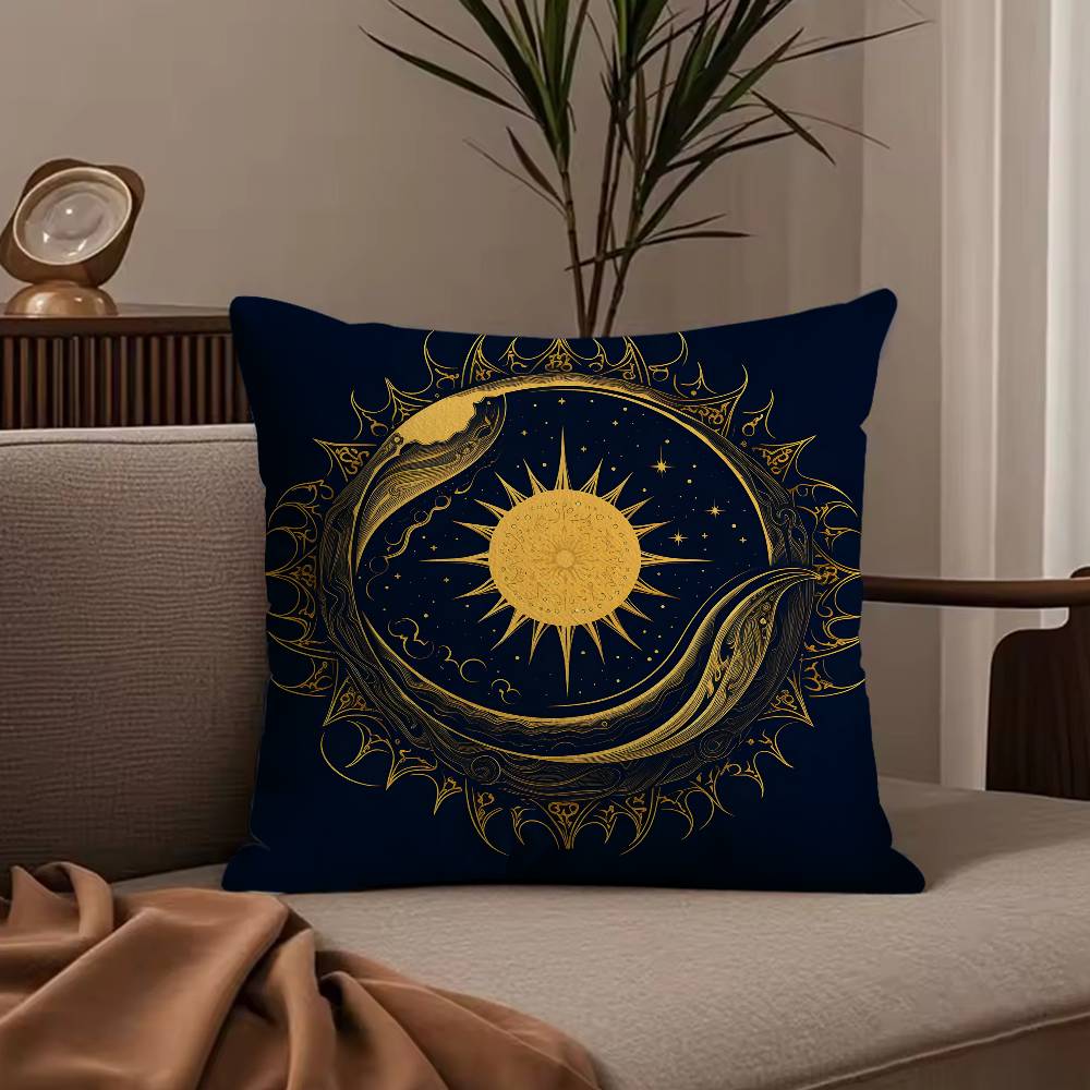 Sun Moon Mandala Series Pattern Pillow Case Anti-dustmite Pillowcase Invisible Zipper Silky Short Plush Sofa Cushion Cover