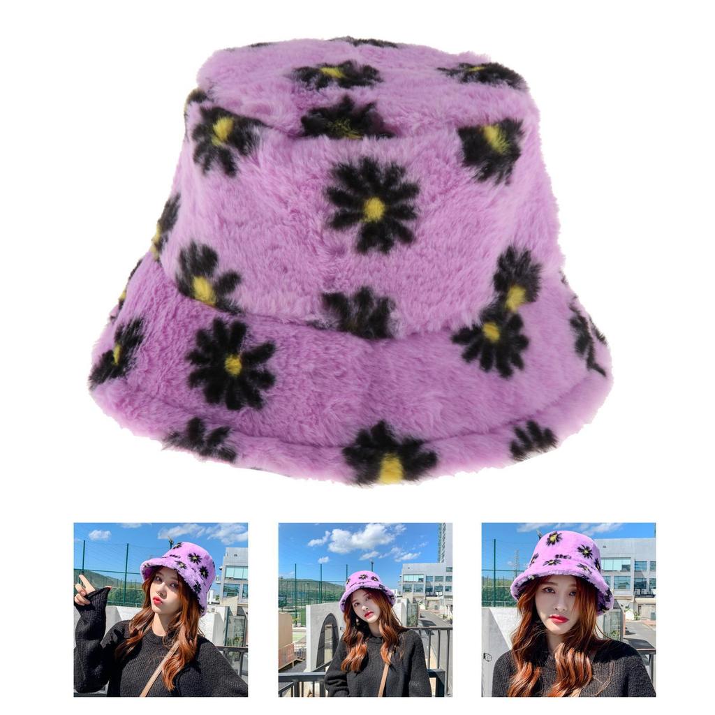 Teens Girls Adults Women's Bucket Hat Faux Fur Fisherman Hat Fluffy Winter Warm Hat Wide Brim Fisherman's Caps