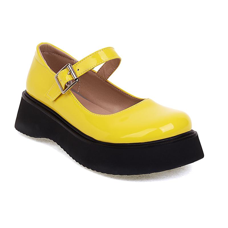 

Модные женские туфли на плоской подошве Весна 2024 Модные женские туфли на плоской платформе с танкеткой Повседневные лакированные туфли Мэри Джейн с ремешками для девочек Большие размеры 37 жёлтый