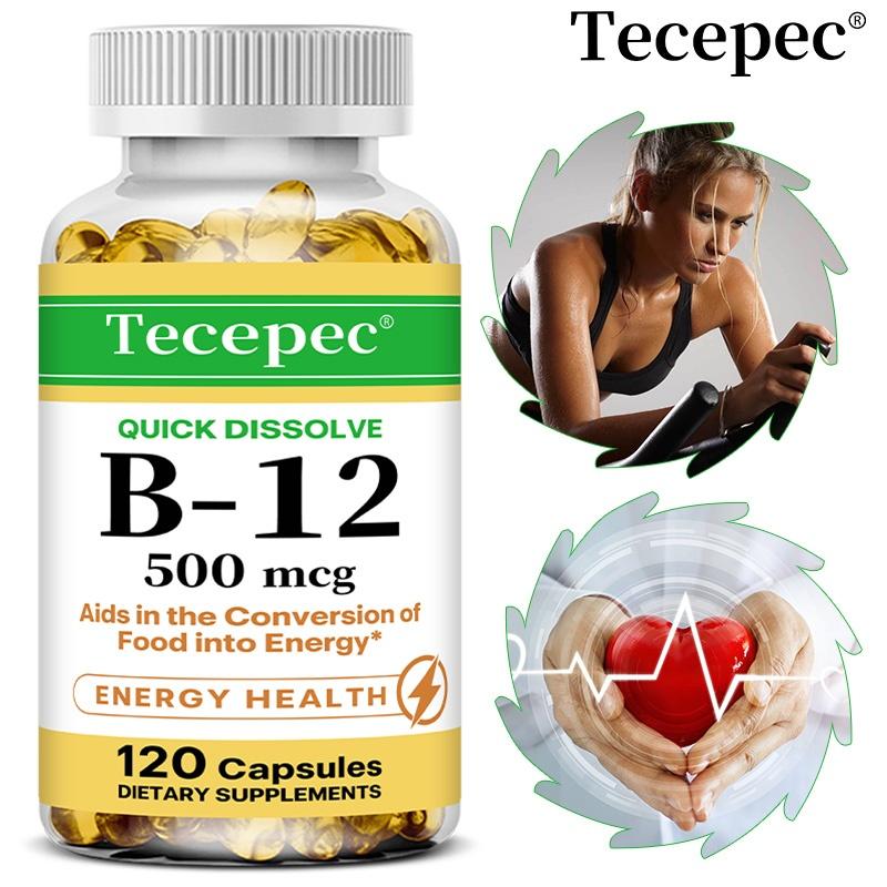Tecepec Vitamin B-12 Supplement 500mcg Per Serving, Quick Dissolve, Cyanocobalamin, 120 Capsules