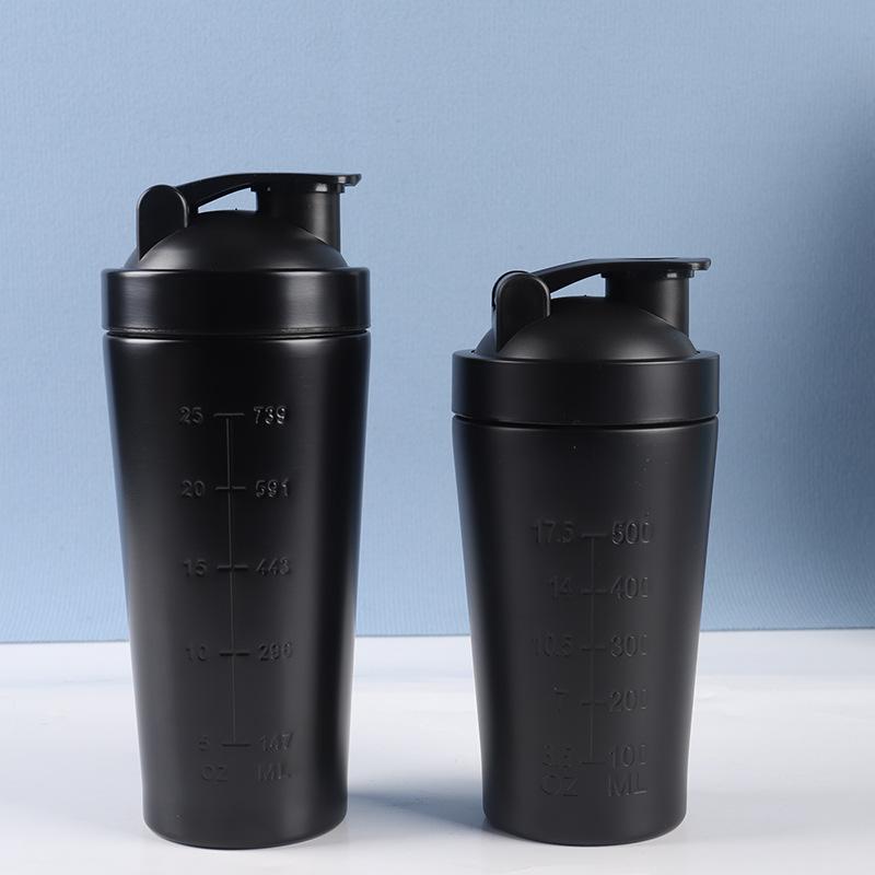 

500 мл/750 мл с шариковыми весами, герметичный шейкер из нержавеющей стали для протеинового порошка, бутылка для спортзала, фитнеса, спортивных сывороточных коктейлей, стакан для воды 500ML чёрный