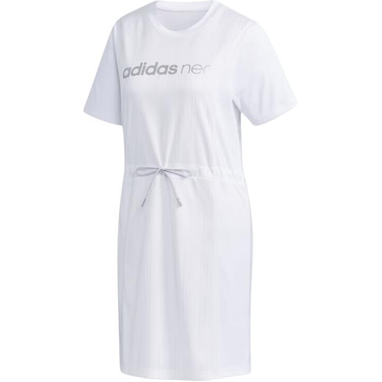 Adidas Neo A-Line Round Neck Short Sleeve Dress Women Dresses White EI4261