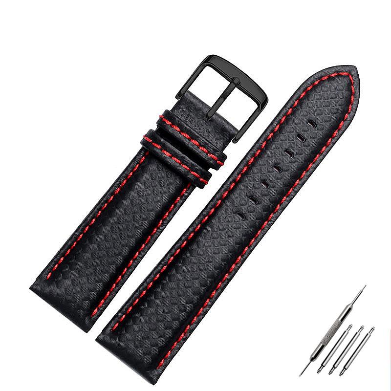 18mm 20mm 21mm 22mm 23mm 24mm Cinturino Orologio in Pelle con Motivo Fibra di Carbonio Cuciture Nere Rosse Arancioni Cinturino Orologio Accesso Orologio da Uomo