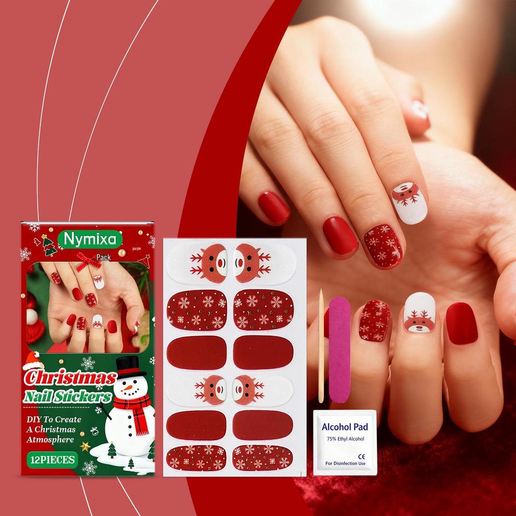 Nymixa Christmas Glitter Nail Art Stickers - DIY Soft Gel Set for Festive Nail Designs