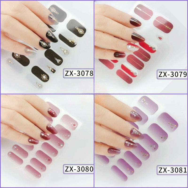 ZX 3D Waterproof No-Cure Gel Nail Wraps, Full Cover Japanese & Korean Style Spring & Summer Nail Stickers, Nail Patch Films
