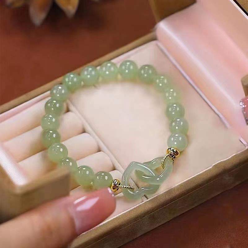Elegant Natural Jade Bead Bracelet with Love Heart Charm for Women and Girls