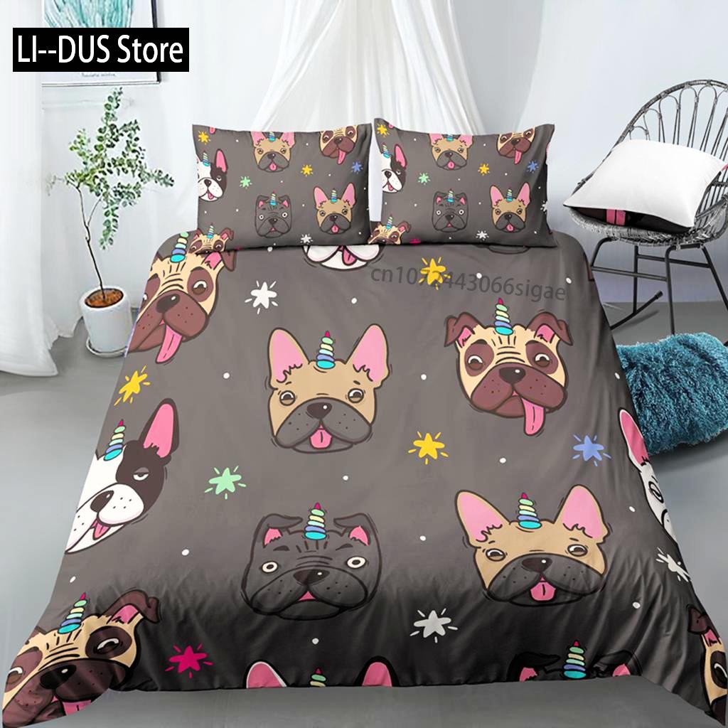 Comforter Cartoon Dog Bedding Sets Cute Pug Home Pet With Pillow Case For Family Home Bedroom Decor Women Children Kids Teen