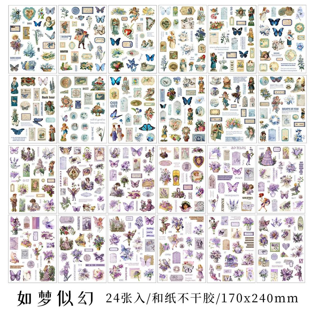 24 pcs Large size Vintage Stickers book Adhesive Diy Hand Account Diary Album Scrapbooking Junk Journal Supplies