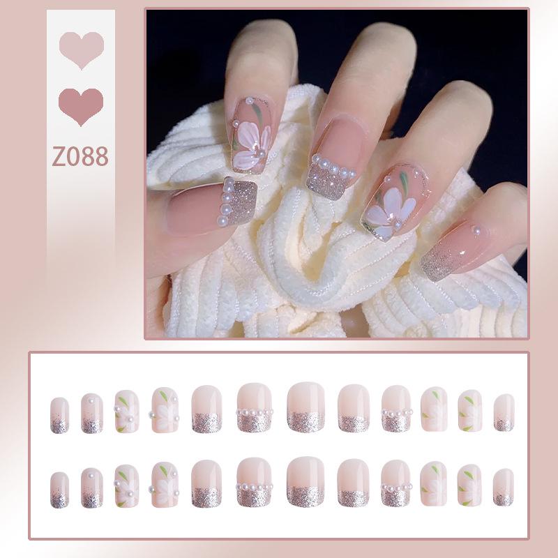 

Pearl Camellia Wearable Nail Art - Pure Desire Style Fake Nails for Girls Glue Style