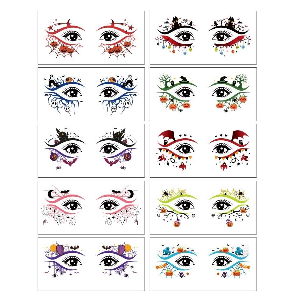 Pumpkin Ghost Skull Halloween Face Tattoo Cartoon Halloween Bat Face Stickers  Enhance Atmosphere