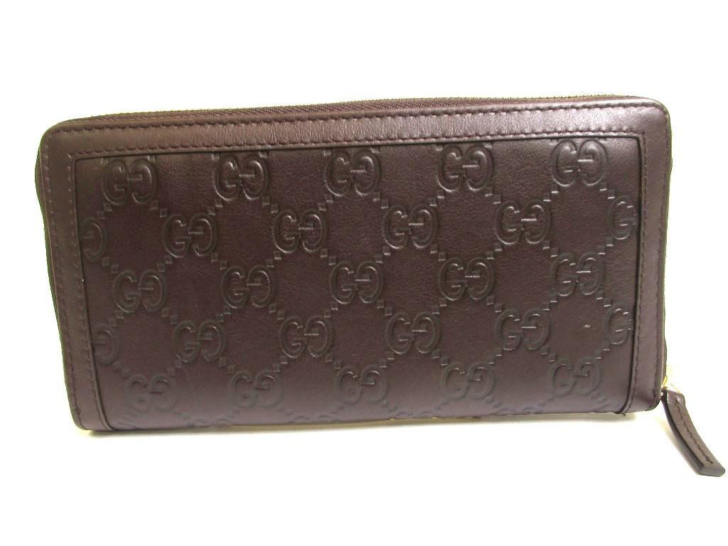 Authentic GUCCI GG Dark Brown Leather Round Zip Wallet #a735  Refurbished