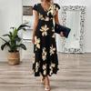 Summer European and American New Women's Clothing Printing V-neck Fashion Printing Temperament Dress Women's Spot