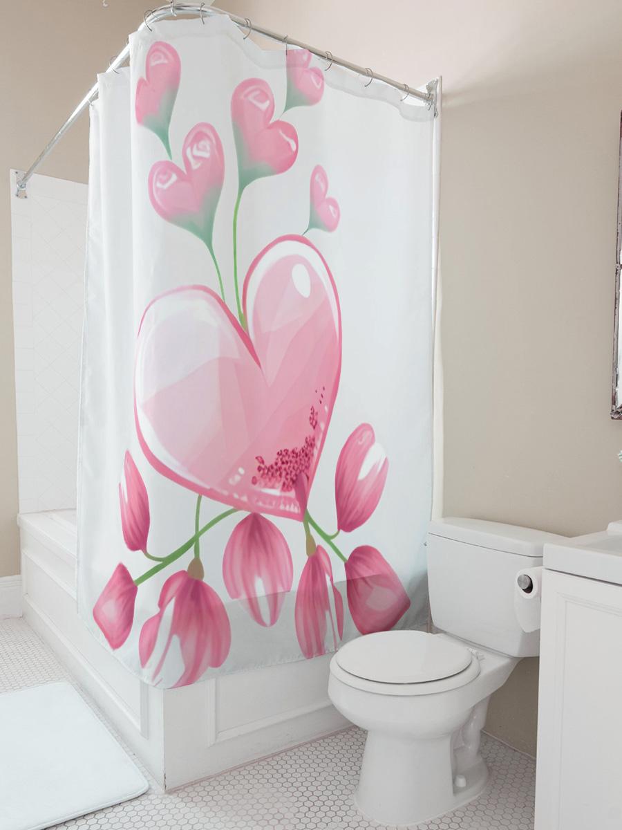 Pink Heart Flower Shower Curtain - Romantic Bathroom Decor 90X180cm