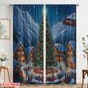 2pcs,2D plane printing Curtain Popular Christmas Tree Village Snow Scene_a (2) Versatile Polyester Fabric (without rod) Festive