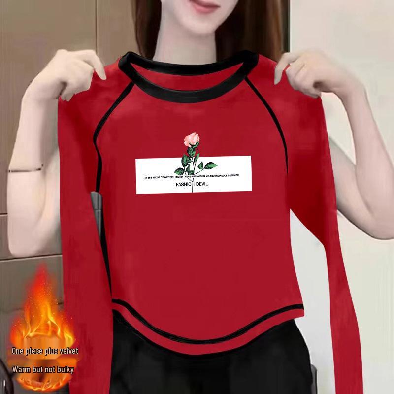

Women s 2024 Double-Sided Velvet Long-Sleeve Chic T-Shirt – Versatile Autumn/Winter Inner Wear XL (125-135 jin) красный