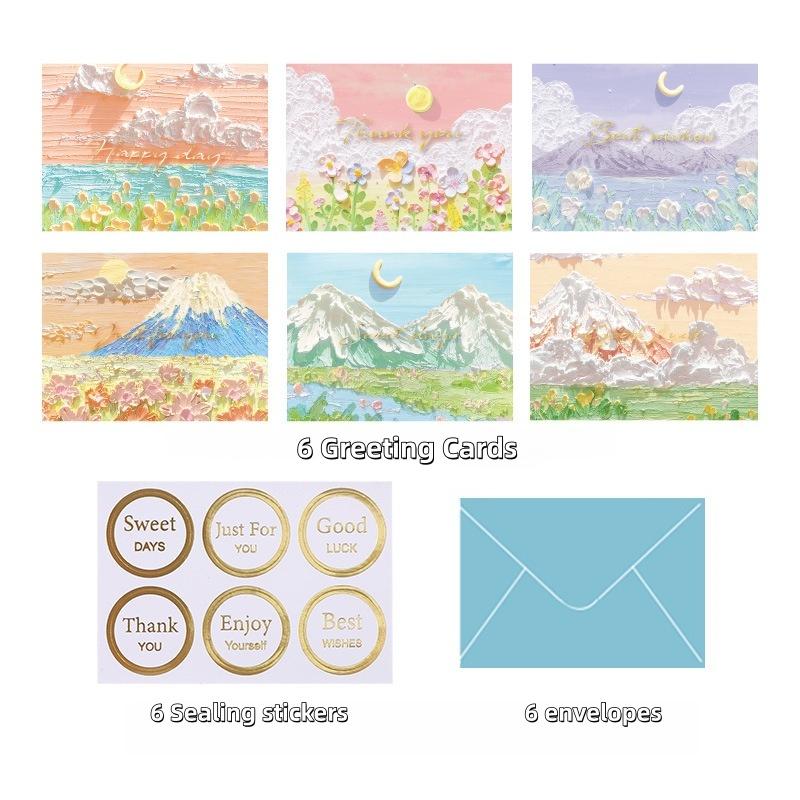 6PCS Rose Oil Painting Cards with Envelopes, Foil Stamping Luxe Greeting Card for Valentine, Birthday, Wedding, Anniversary Gift