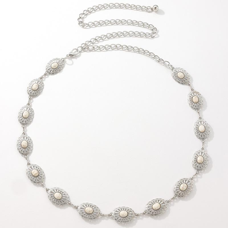 

Bohemian Style Women s Turquoise Metal Waist Chain with Pearl Inlays золотой/жемчужный