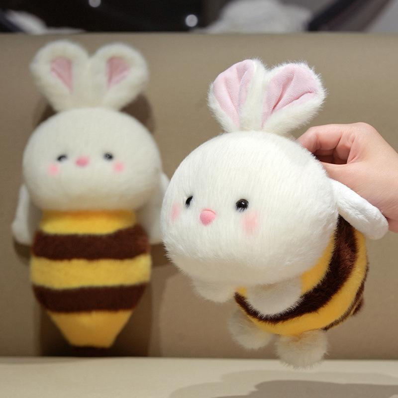 Cute soft bunny bee doll plush toy lying down rabbit bee doll girl soothing rag doll