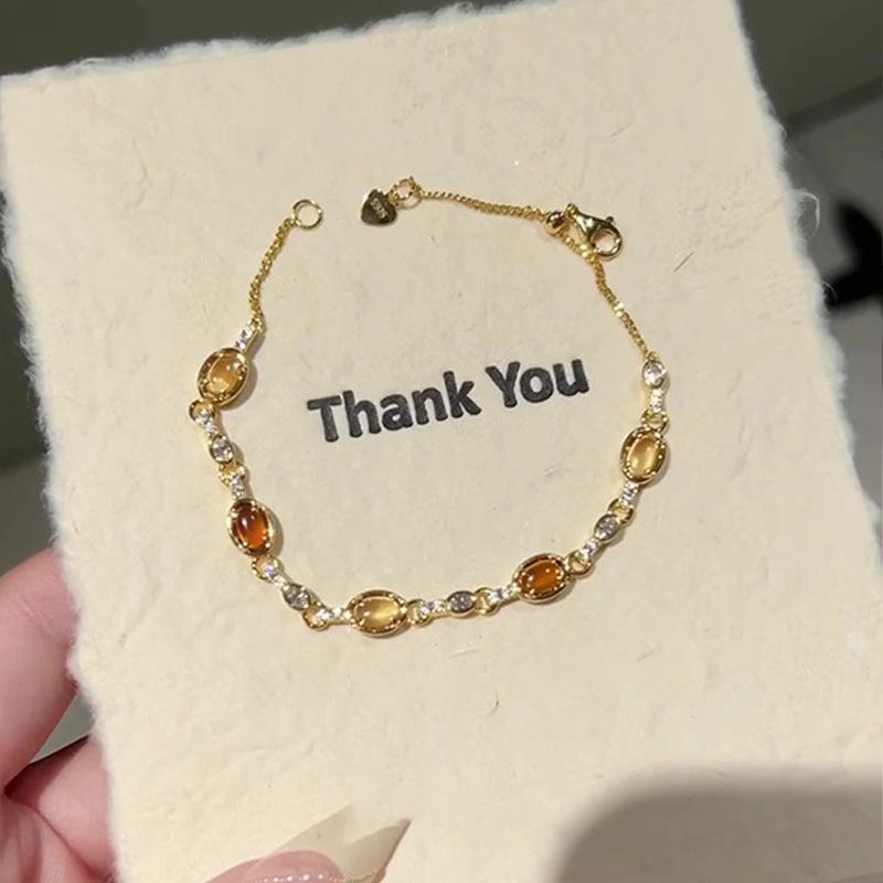 K real gold electroplated oval resin diamond-encrusted bracelet new Chinese versatile bracelet light luxury high-end bracelet women